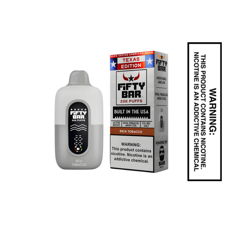 Rich Tobacco Texas X Fifty Bar 20k Puffs Disposable Vape