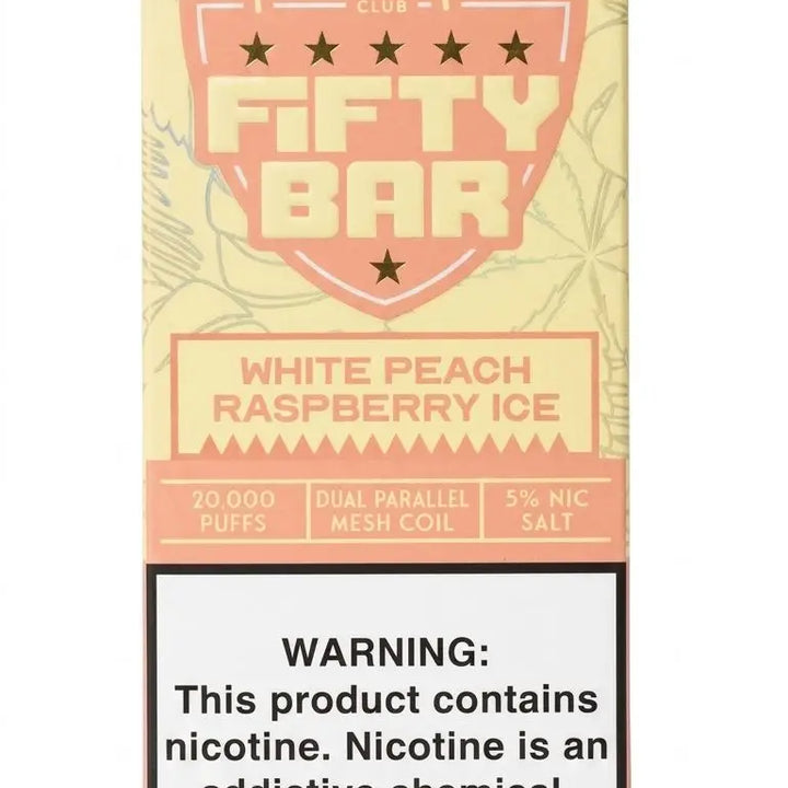 White Peach Raspberry Ice Hidden Hills x Fifty Bar 20k Puffs Disposable Vape