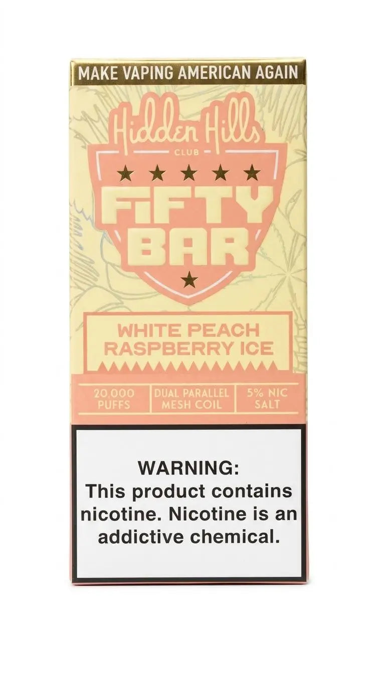White Peach Raspberry Ice Hidden Hills x Fifty Bar 20k Puffs Disposable Vape