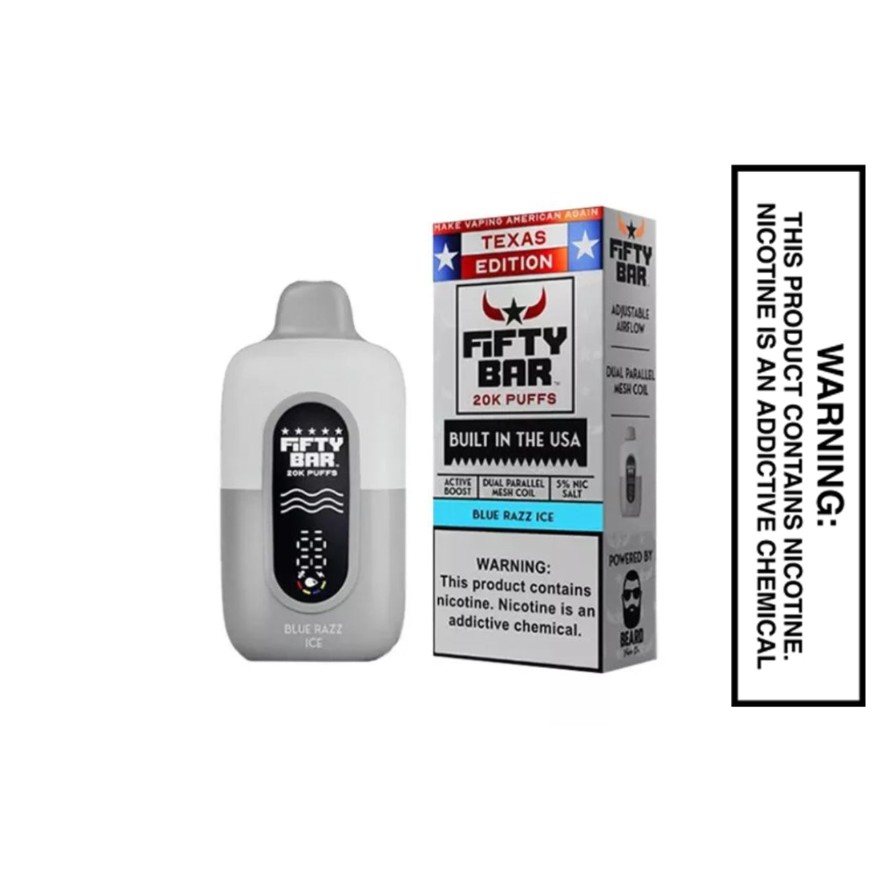 Blue Razz Ice Texas X Fifty Bar 20k Puffs Disposable Vape