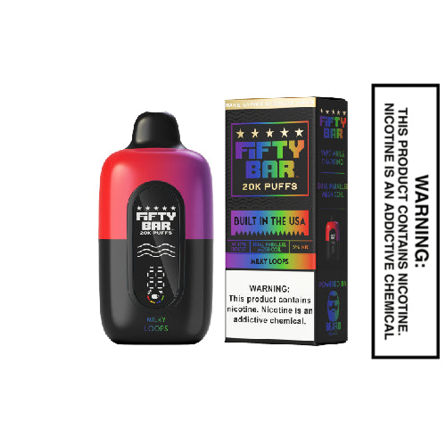 how much are fifty bar vapes Milky Loops V2 20K Puffs Disposable Vape – American Made Flavor:Peachy Icy 0% Nicotine VOOPOO Drag X3 80W