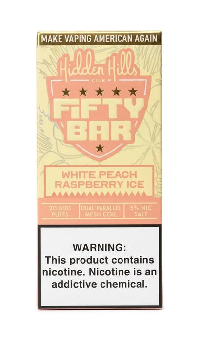 White Peach Raspberry Ice Hidden Hills x Fifty Bar 20k Puffs Disposable Vape