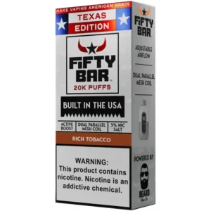 Rich Tobacco Fifty Bar Texas Edition 20k Puffs Disposable Vape