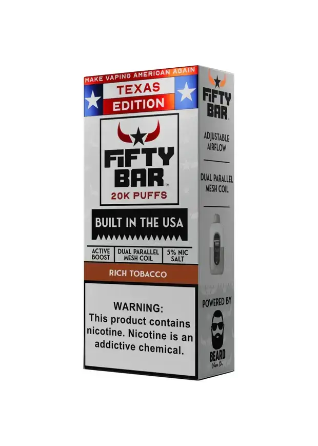Rich Tobacco Fifty Bar Texas Edition 20k Puffs Disposable Vape