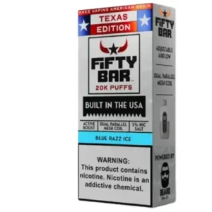 Blue Razz Ice Fifty Bar Texas Edition 20k Puffs Disposable Vape